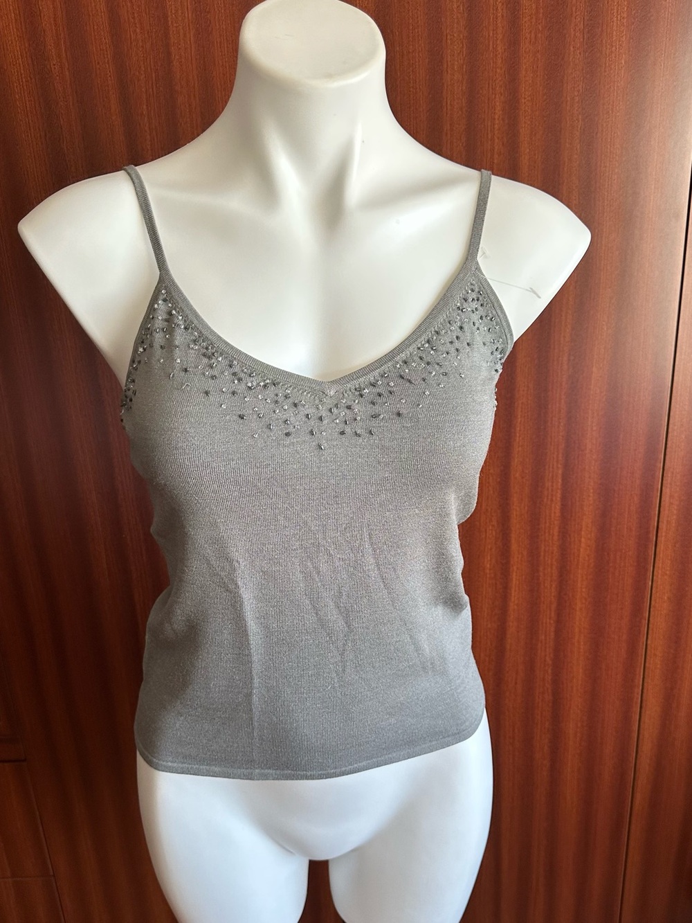 NWT Vintage Silver Gray Beaded Cami Top with Rhinestone Detailing. s 4. 79% Silk